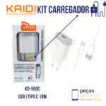 KIT CARREGADOR KAIDI USB | MICRO USB V8 18W (TURBO) KD-550S