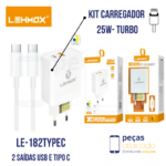 KIT CARREGADOR (LEHMOX) USB + PD  PARA TIPO C 25W (LE-182TYPEC)