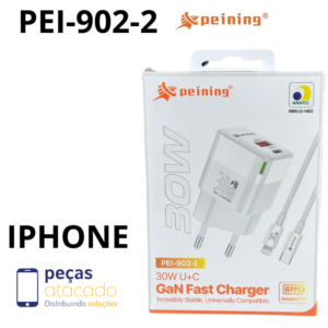 KIT CARREGADOR PEINING LIGHTNING DUAS SAIDAS USB | TIPOC 30W (PEI-902-I)