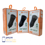 FONTE VEICULAR PEINING DUAS SAIDAS USB | USB-C 38W (PEI-CC06)
