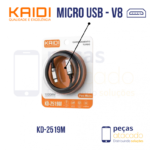 CABO CARREGAMENTO TURBO USB | V8 PRETO KAIDI (KD-2519M)