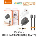 KIT CARREGADOR PEINING TURBO USB PARA TIPOC 18W TURBO (PEI-QC2-3)