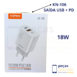 FONTE KDPAN (KAIDI) USB | TIPOC PD 20W | QC 18W 3.0 (KN-106)
