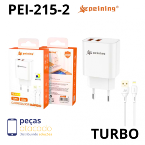 KIT CARREGADOR PEINING DUAS SAIDAS IPHONE LIGHTNING 3.6A PEI-215-2