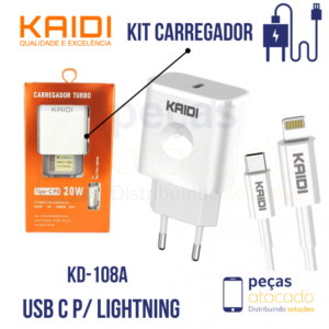 KIT CARREGADOR KAIDI USB C / LIGHTNING 20W KD-108A