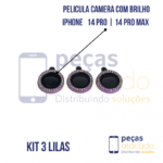 PELICULA DE CAMERA IPHONE 14 PRO | 14 PRO MAX COM BRILHO LILAS (KIT)